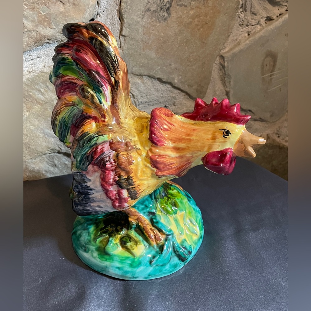 Vintage Ceramic Rooster, Fighting Stance, 9-1/2” Tall